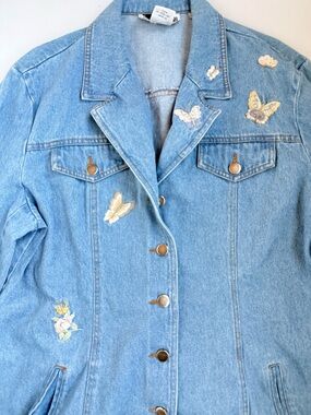 Together VTG Y2k 90s Pastel Butterfly Embroidered Denim Jacket Light Wash 16